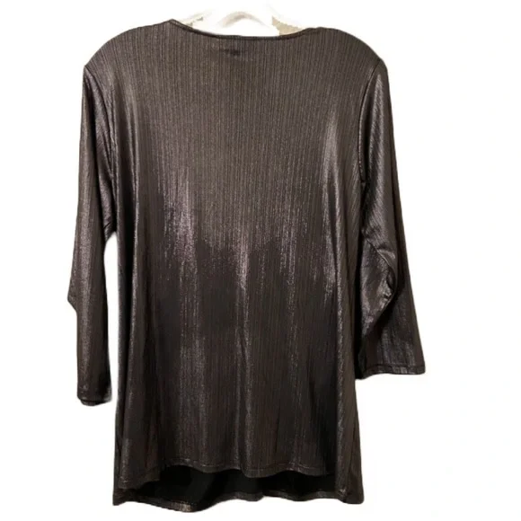 Alfani Women’s V Neck Twist Front Pullover Liquid Metallic Pewter Blouse Size 0X - Picture 3 of 6
